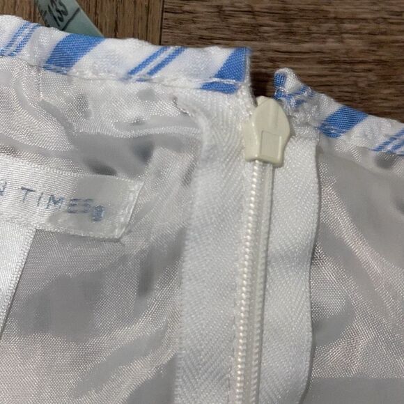 London‎ Times Women's Sleeveless Laced Stripe Eyelet Dress White Blue Size 12 - Picture 4 of 10